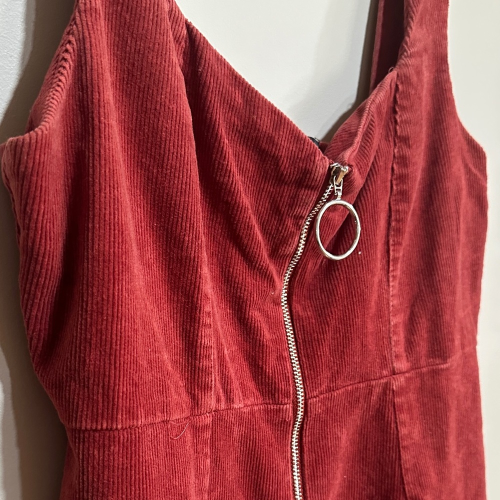 Red Couduroy Dress with Front Zipper Size L
